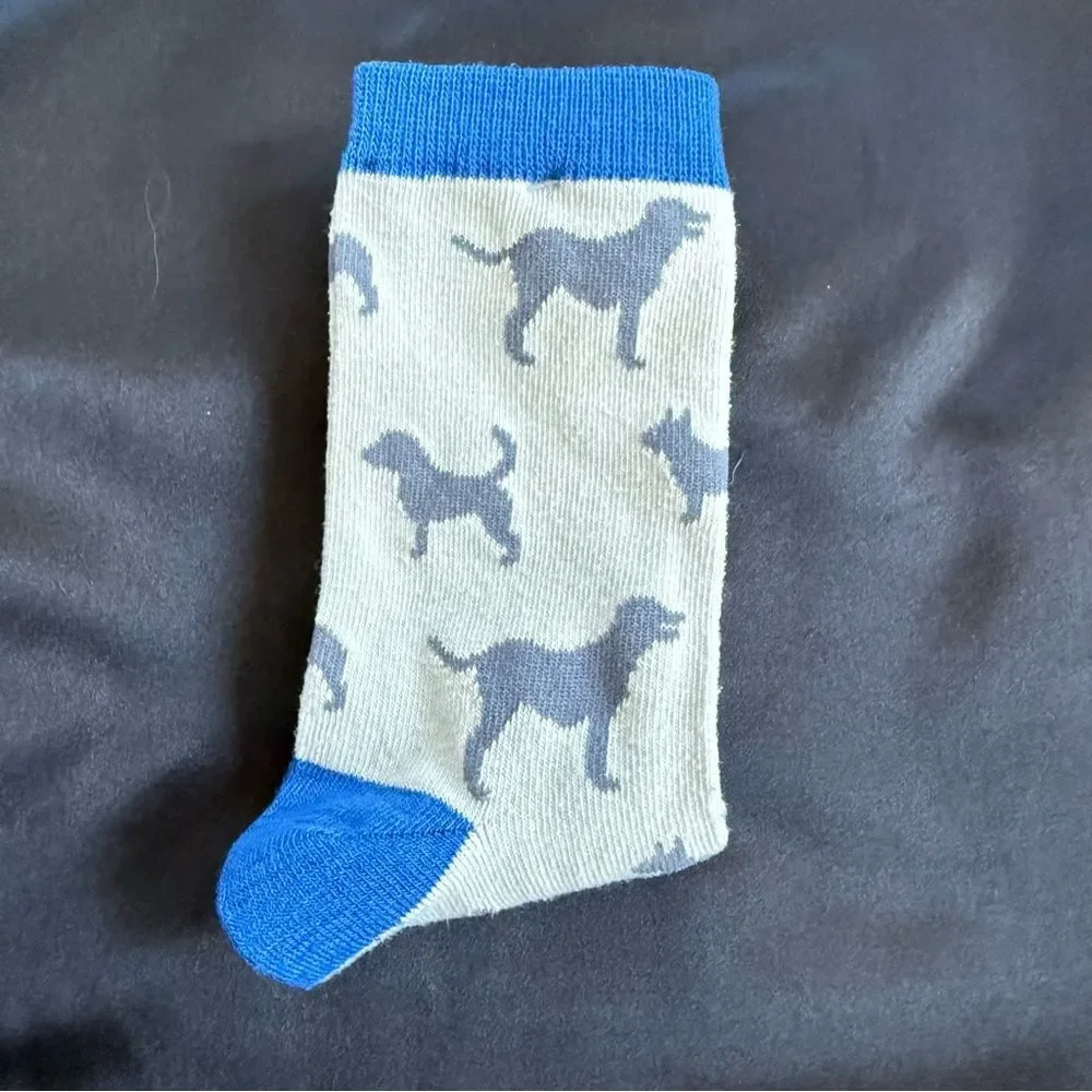 Dog Patterned Blue and Gray Labrador Crew Socks Women One Size